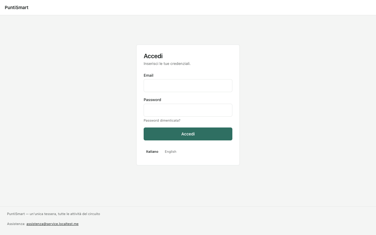 The PuntiSmart login on the public host