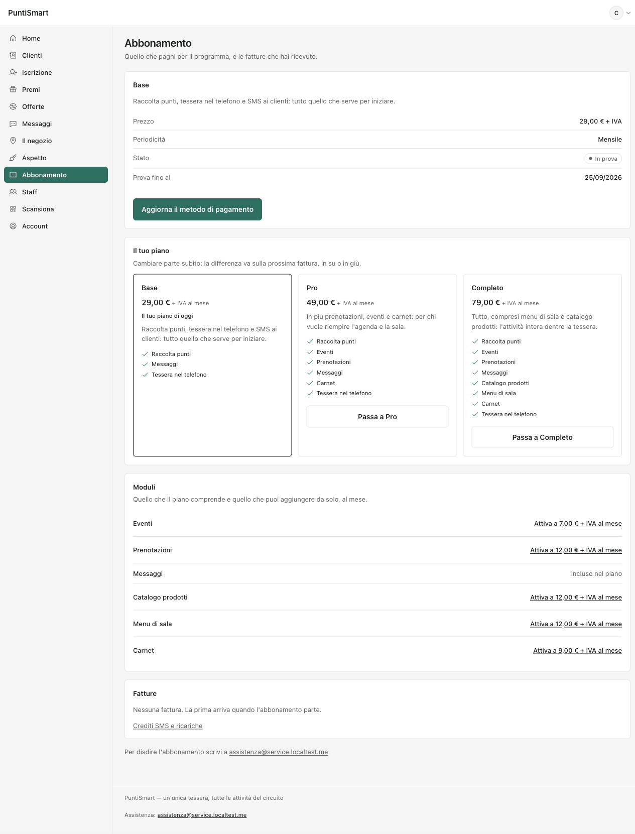 Base in trial until 25/09, no invoice yet