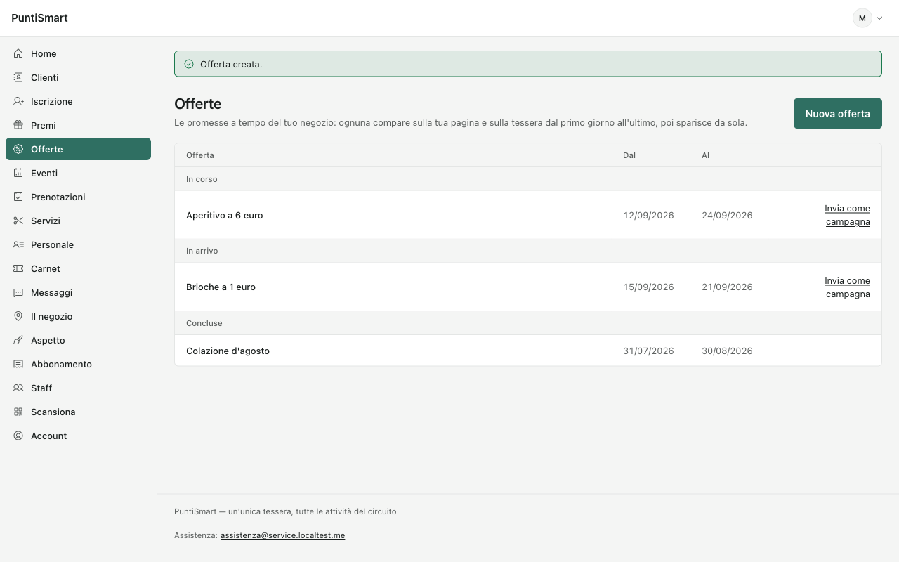 Offerta creata: the new one under In arrivo
