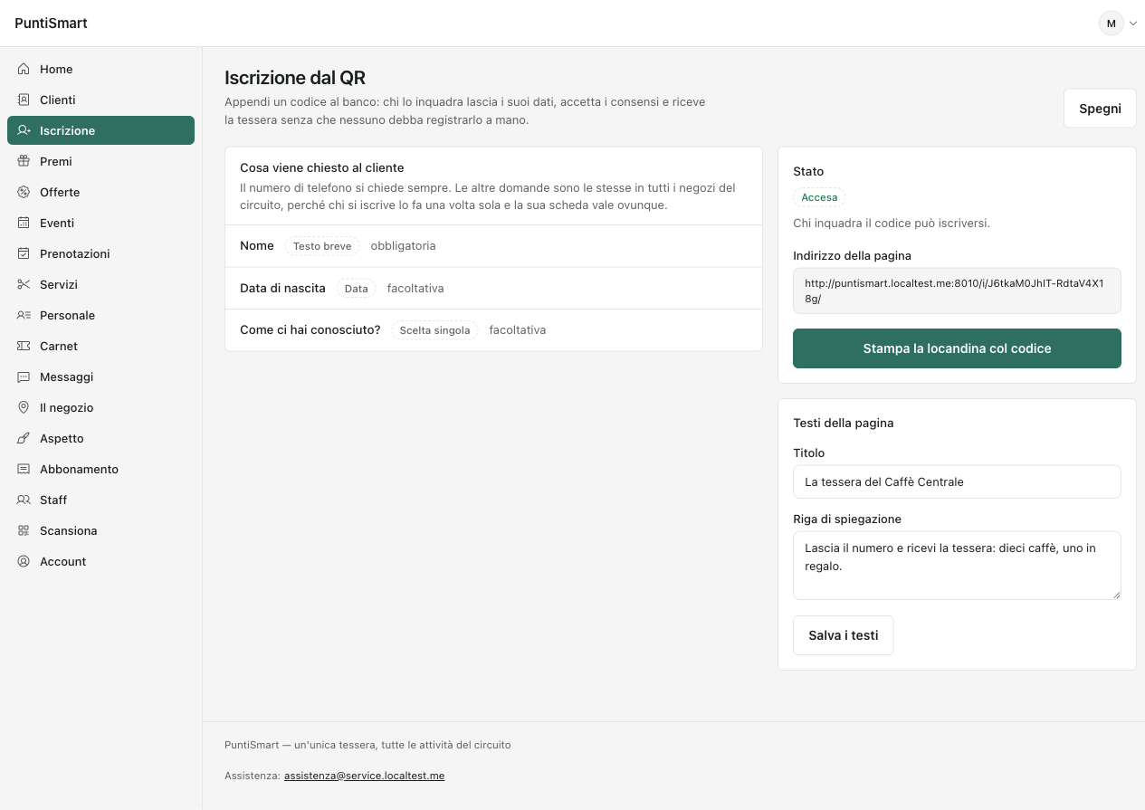 The QR sign-up: switched on, with the poster and the circuit's questions
